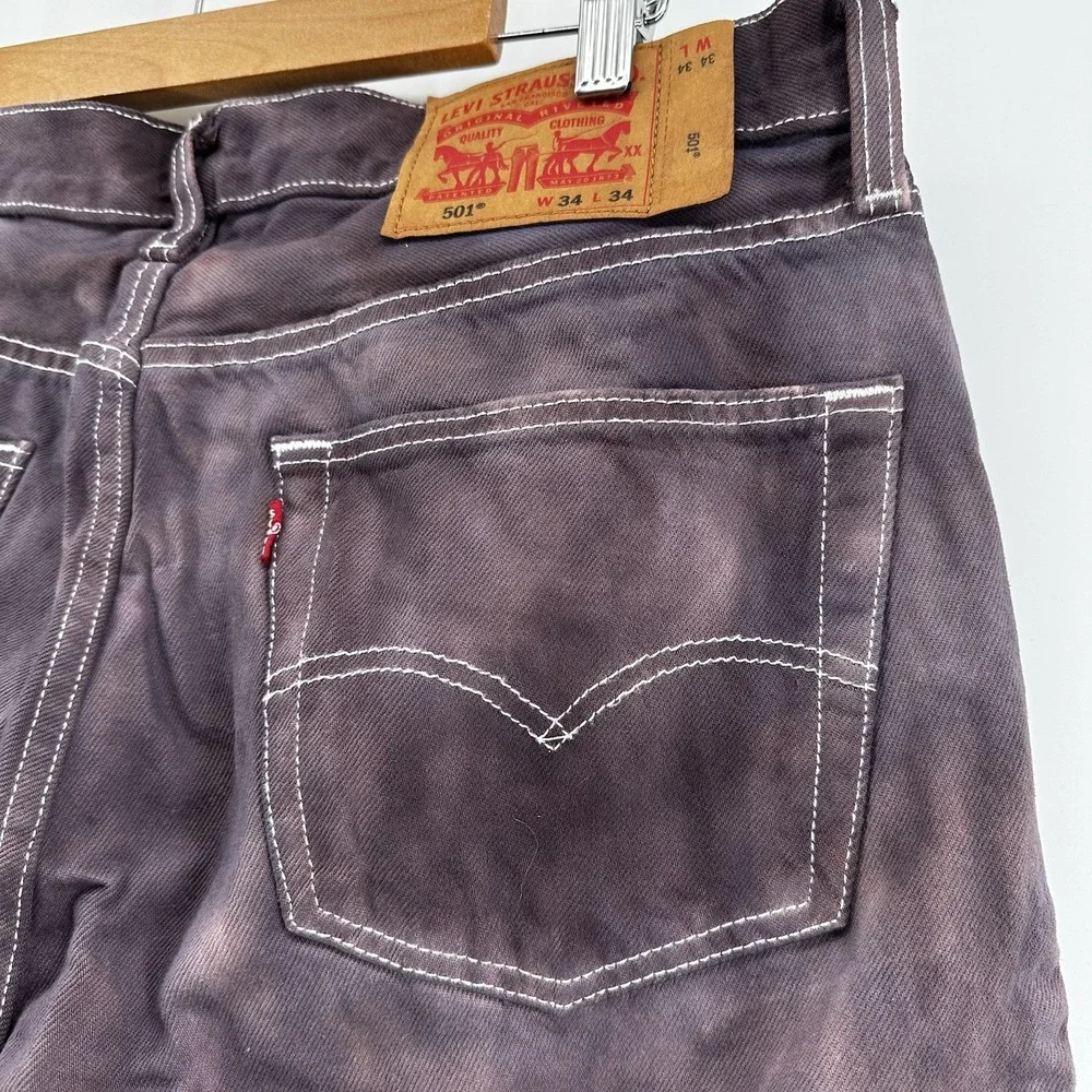Levi's 501 Jeans Mens 34x34 Purple Tie Dye Button Fly Straight Leg‎ Boho Hippie